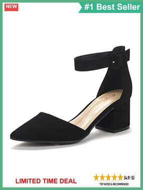 Pointed Toe Low Chunky Heel Pumps with Ankle Strap